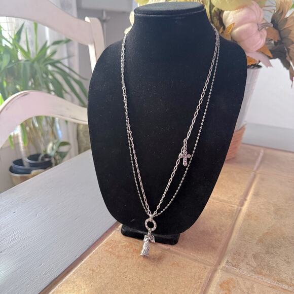 Jim Shore Silver Tone Angel Pendant Double Strand Necklace NEW - Picture 3 of 13